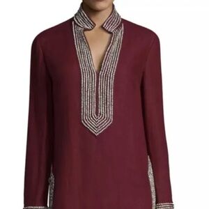 NEW!!! Tory Burch women linen top with crystals size 2